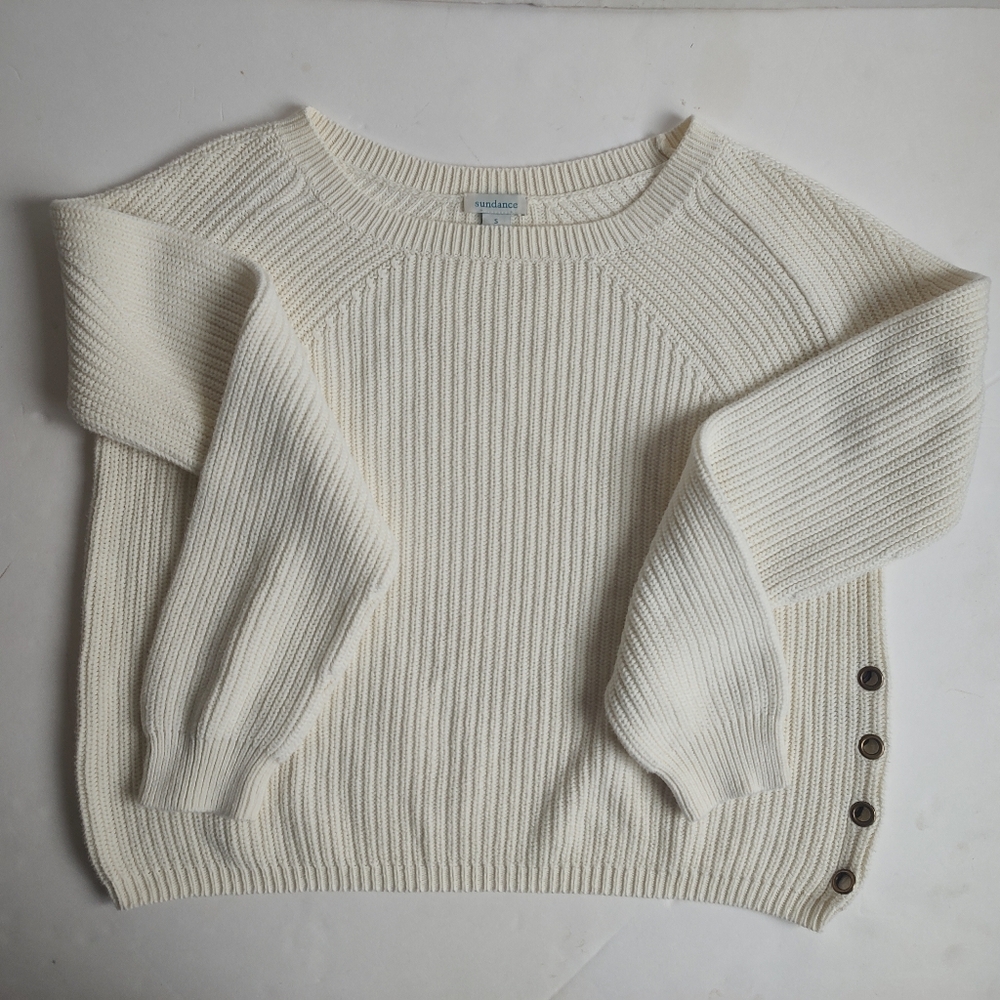 Sundance Knit Cotton Pullover Sweater Off White Cream Cotton Women's S